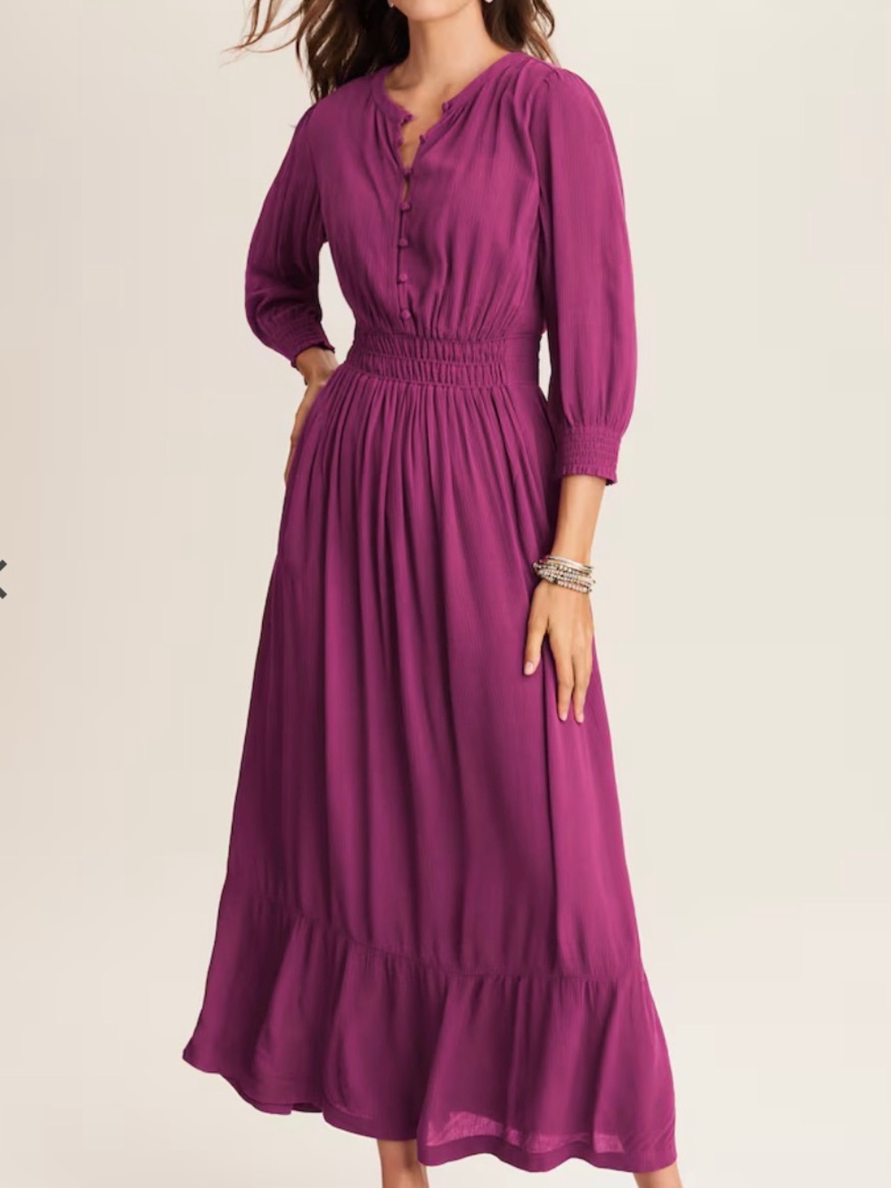 J. Jill Smocked-Details Tiered Dress